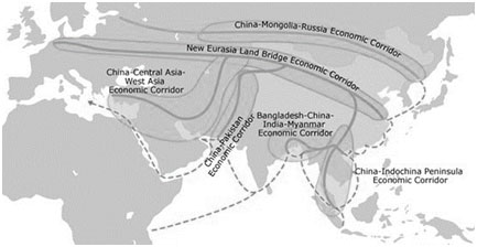 Chinas Belt and Road Initiative Showing Six Economic Corridors